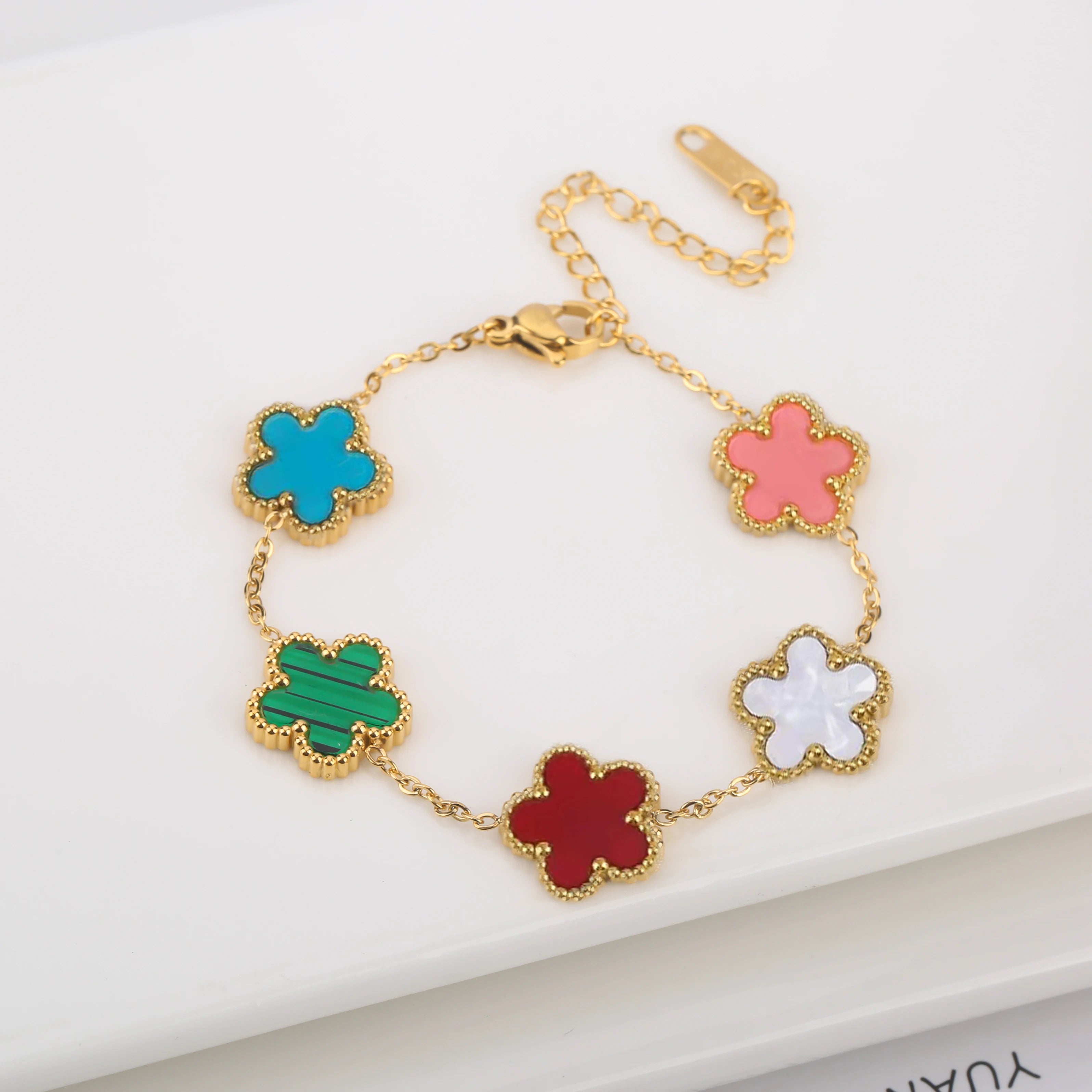 Golden Blossom Charm Bracelet Five Leaf Flower Petal