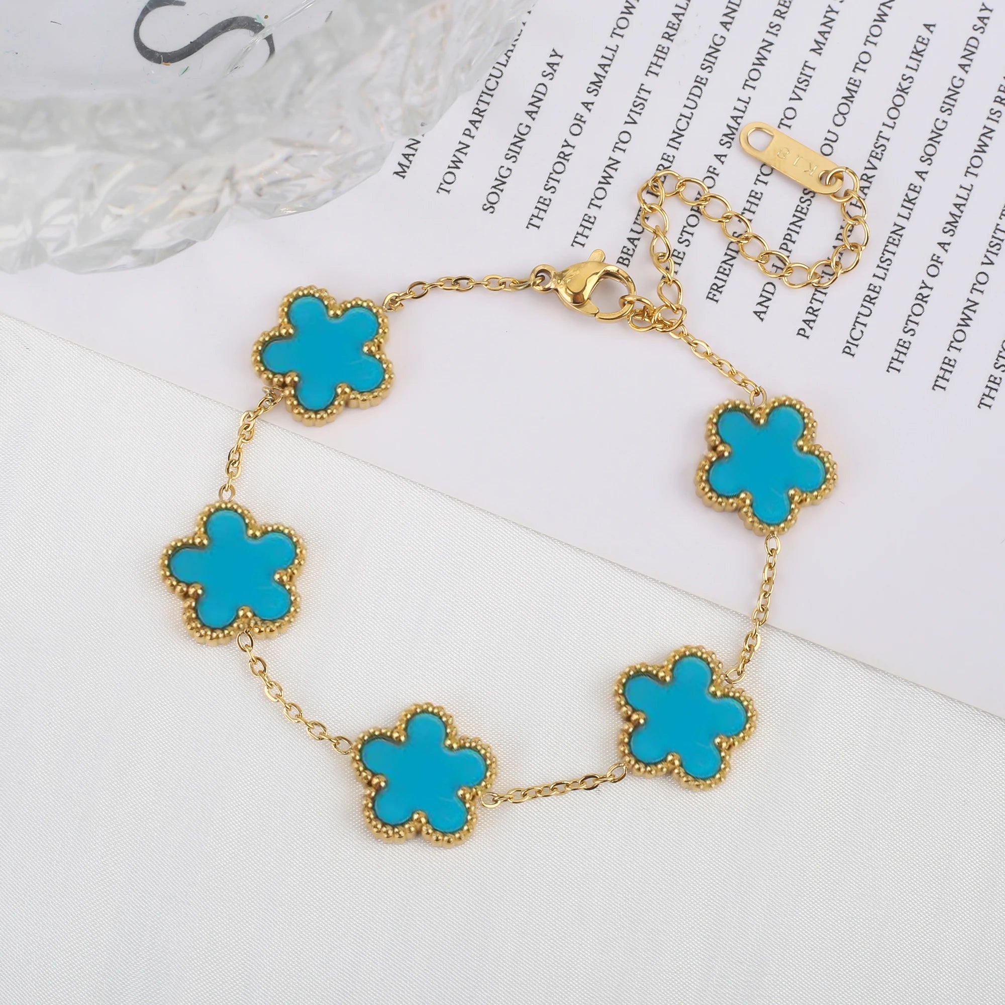 Golden Blossom Charm Bracelet Five Leaf Flower Petal