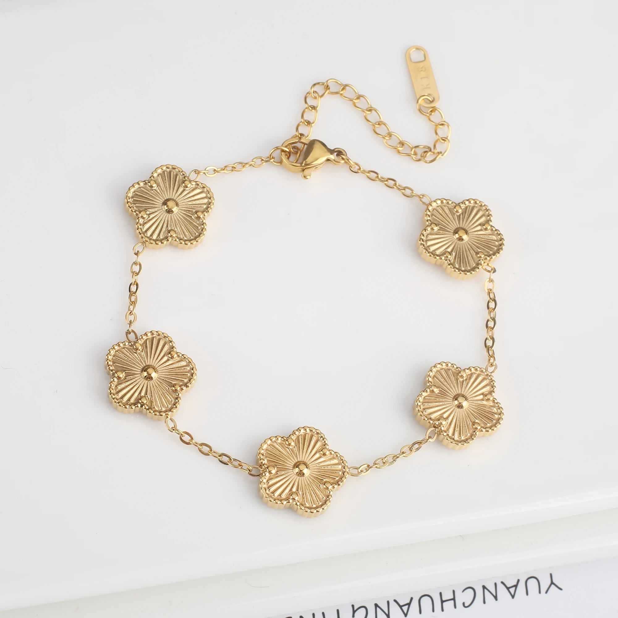 Golden Blossom Charm Bracelet Five Leaf Flower Petal