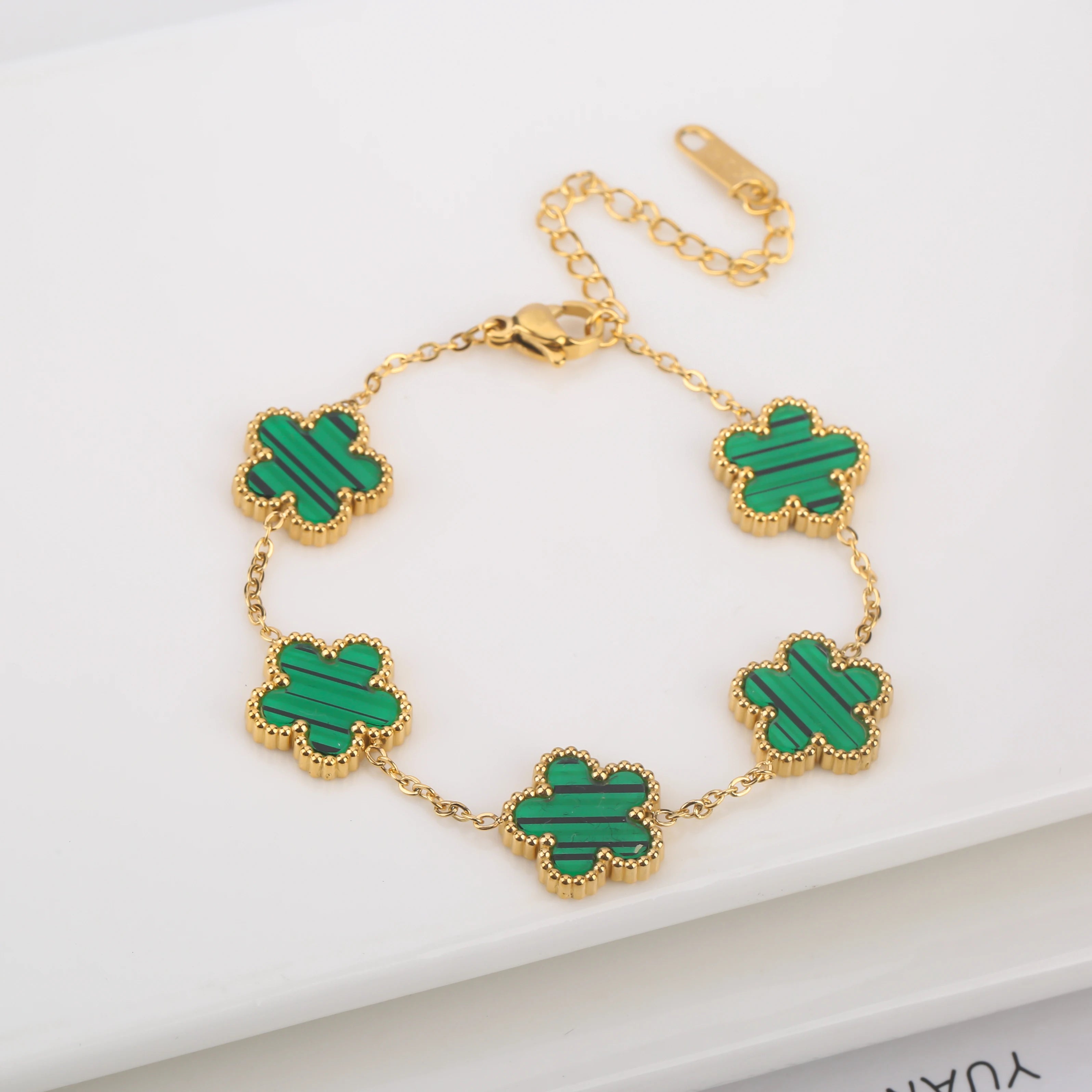 Golden Blossom Charm Bracelet Five Leaf Flower Petal