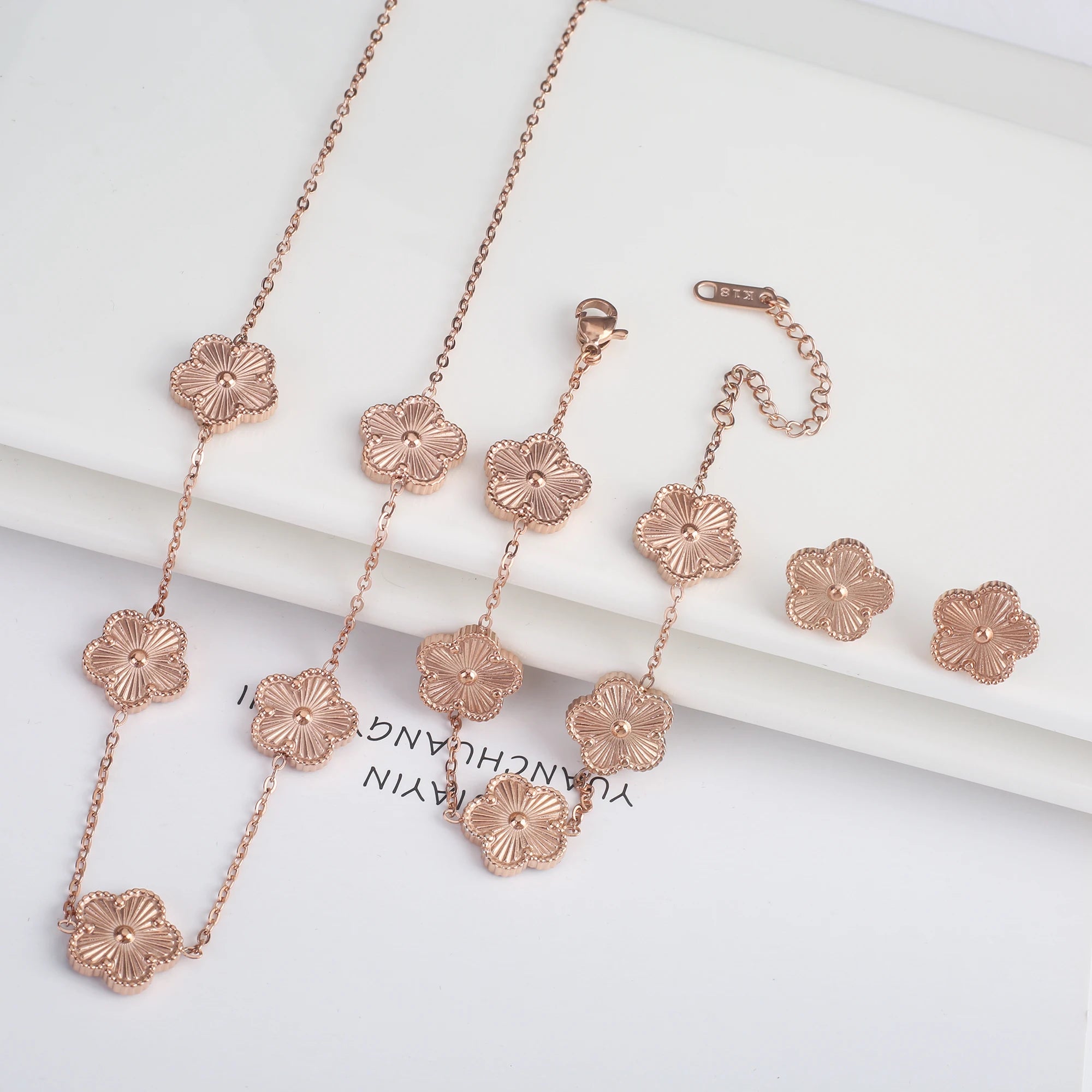 Golden Blossom Charm Bracelet Five Leaf Flower Petal