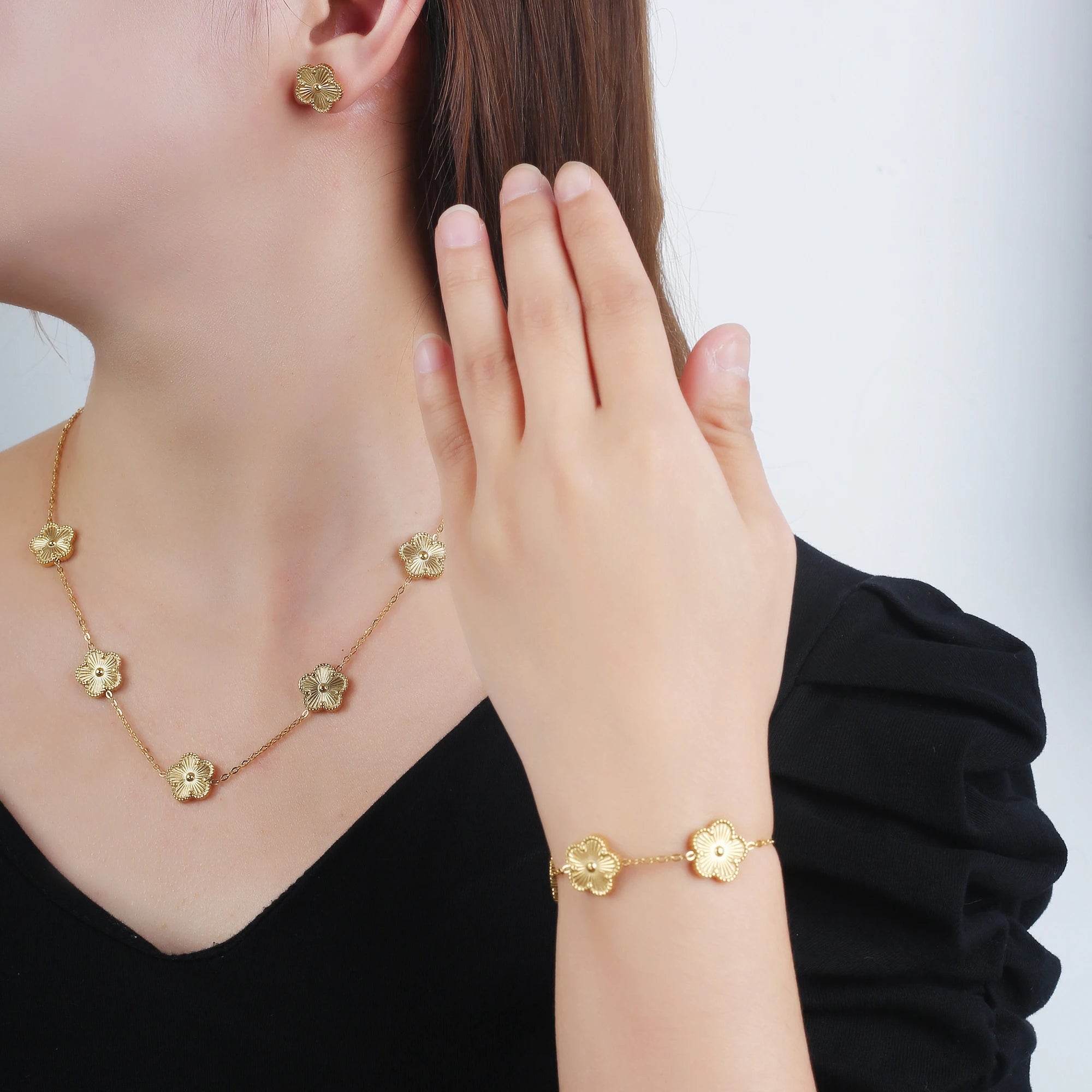 Golden Blossom Charm Bracelet Five Leaf Flower Petal