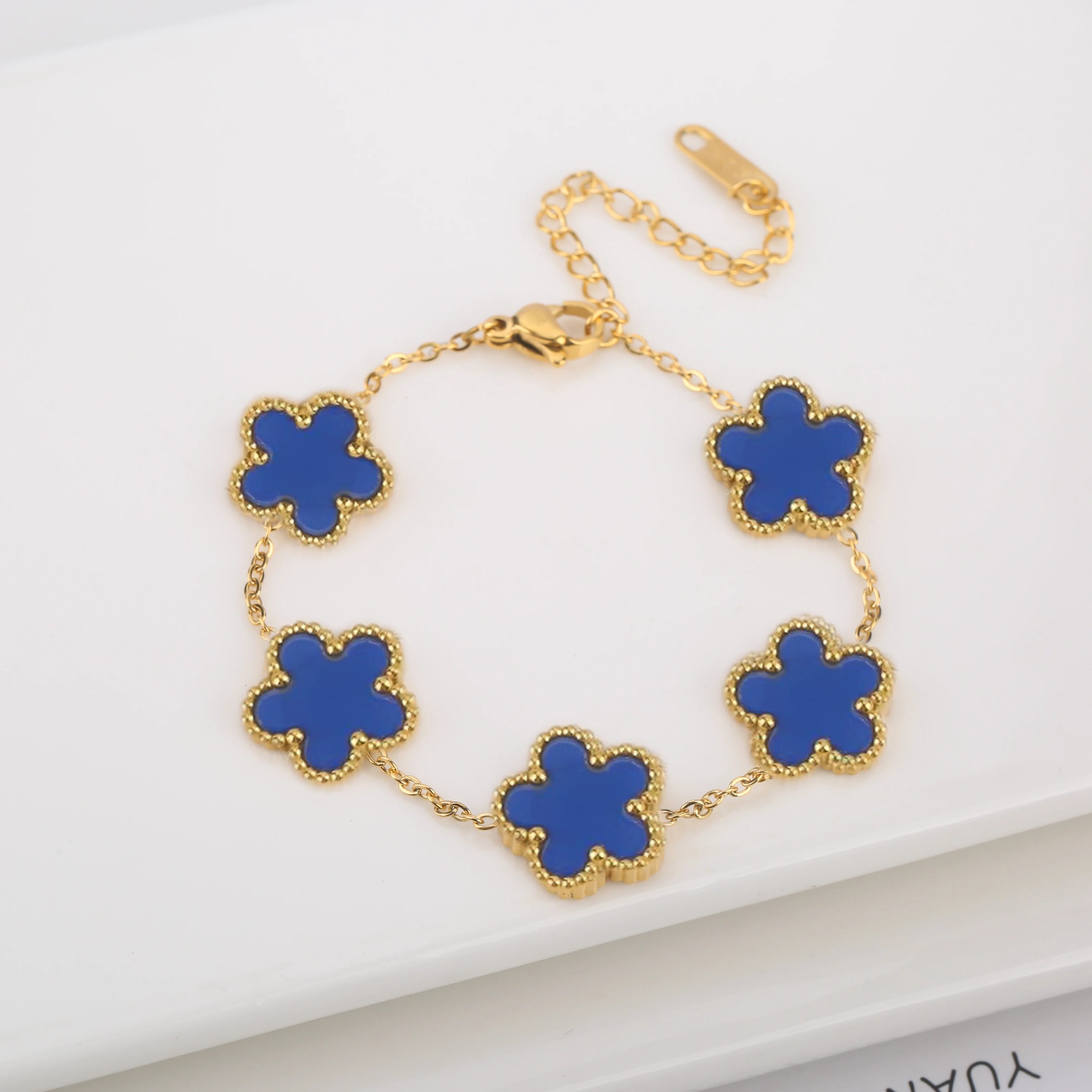 Golden Blossom Charm Bracelet Five Leaf Flower Petal