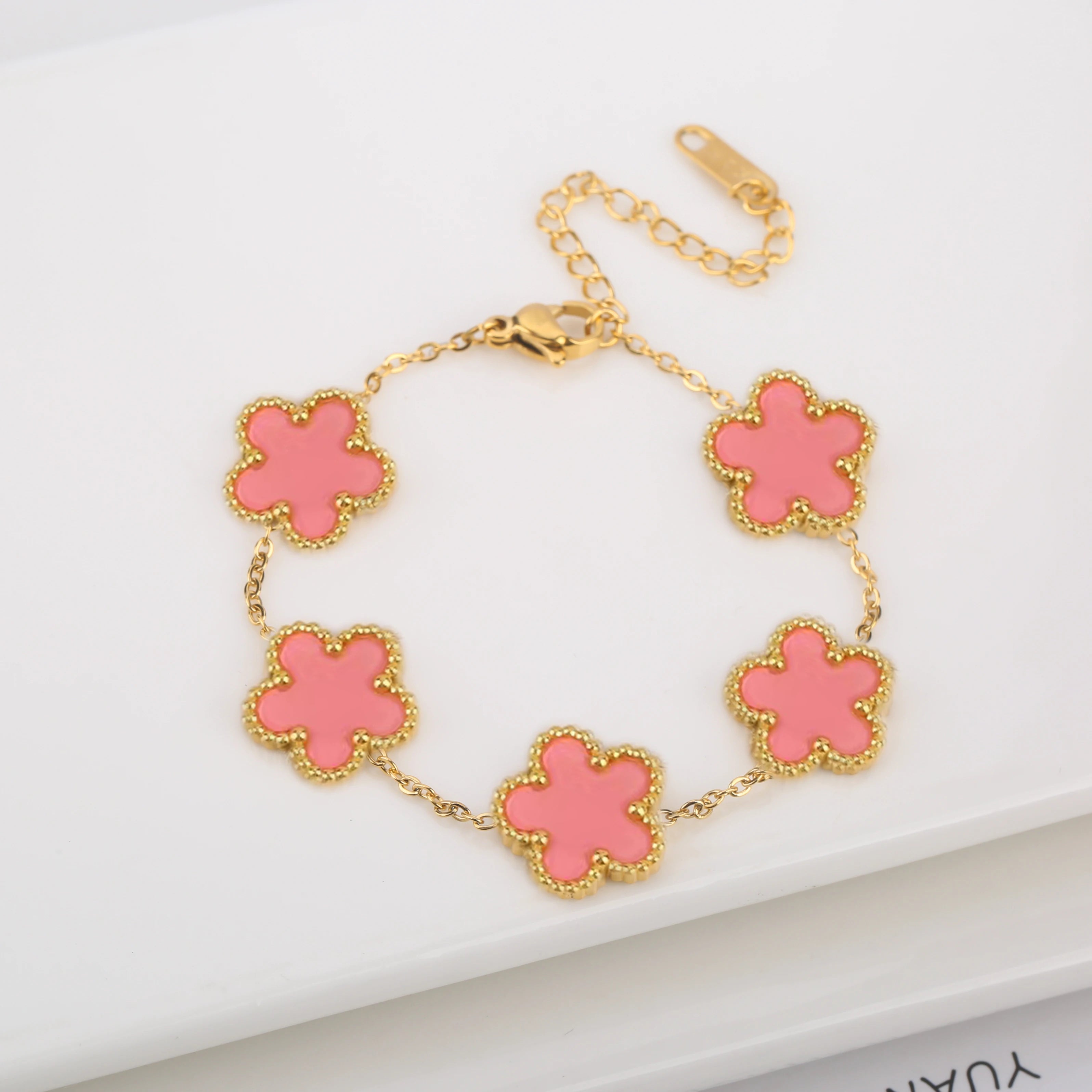 Golden Blossom Charm Bracelet Five Leaf Flower Petal