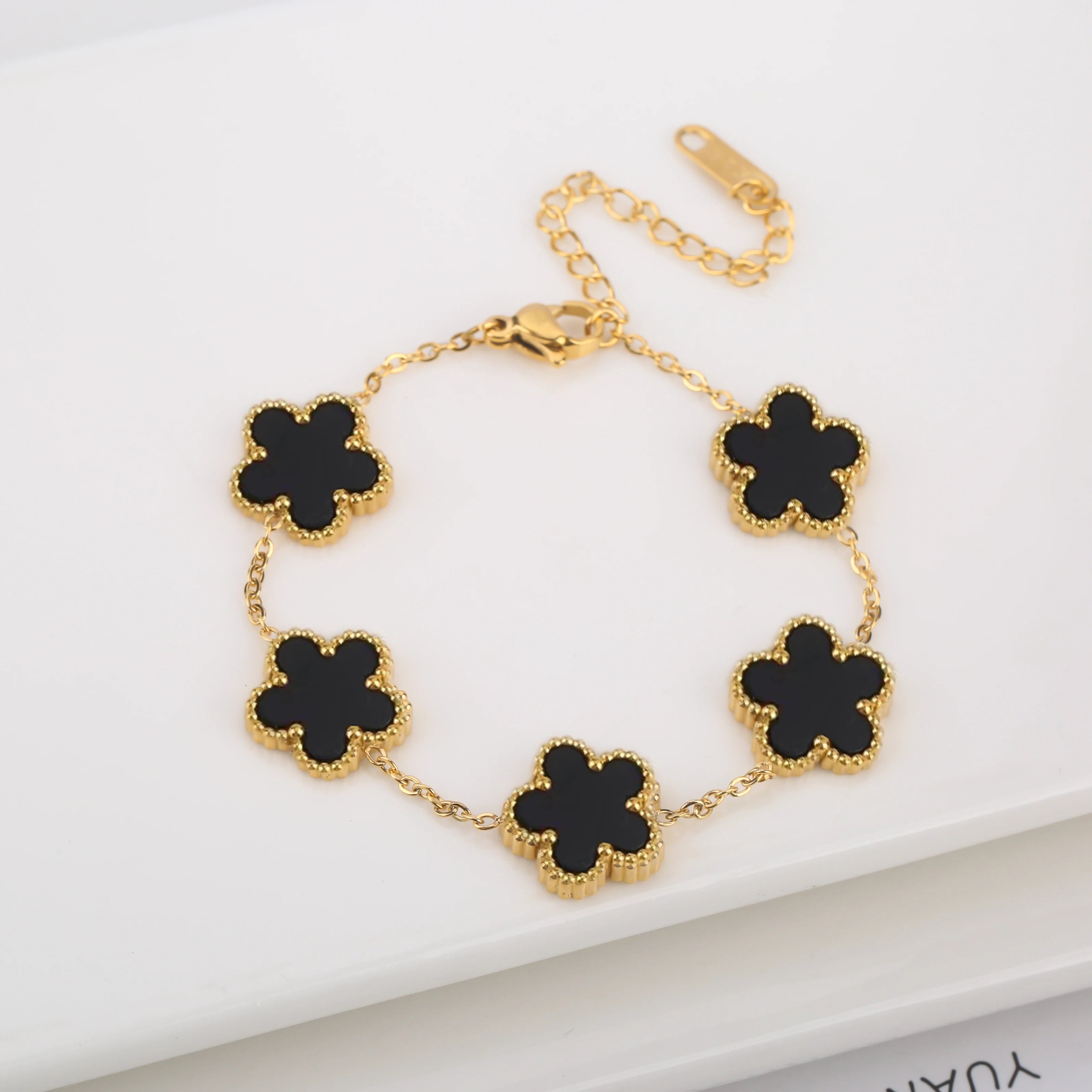 Golden Blossom Charm Bracelet Five Leaf Flower Petal