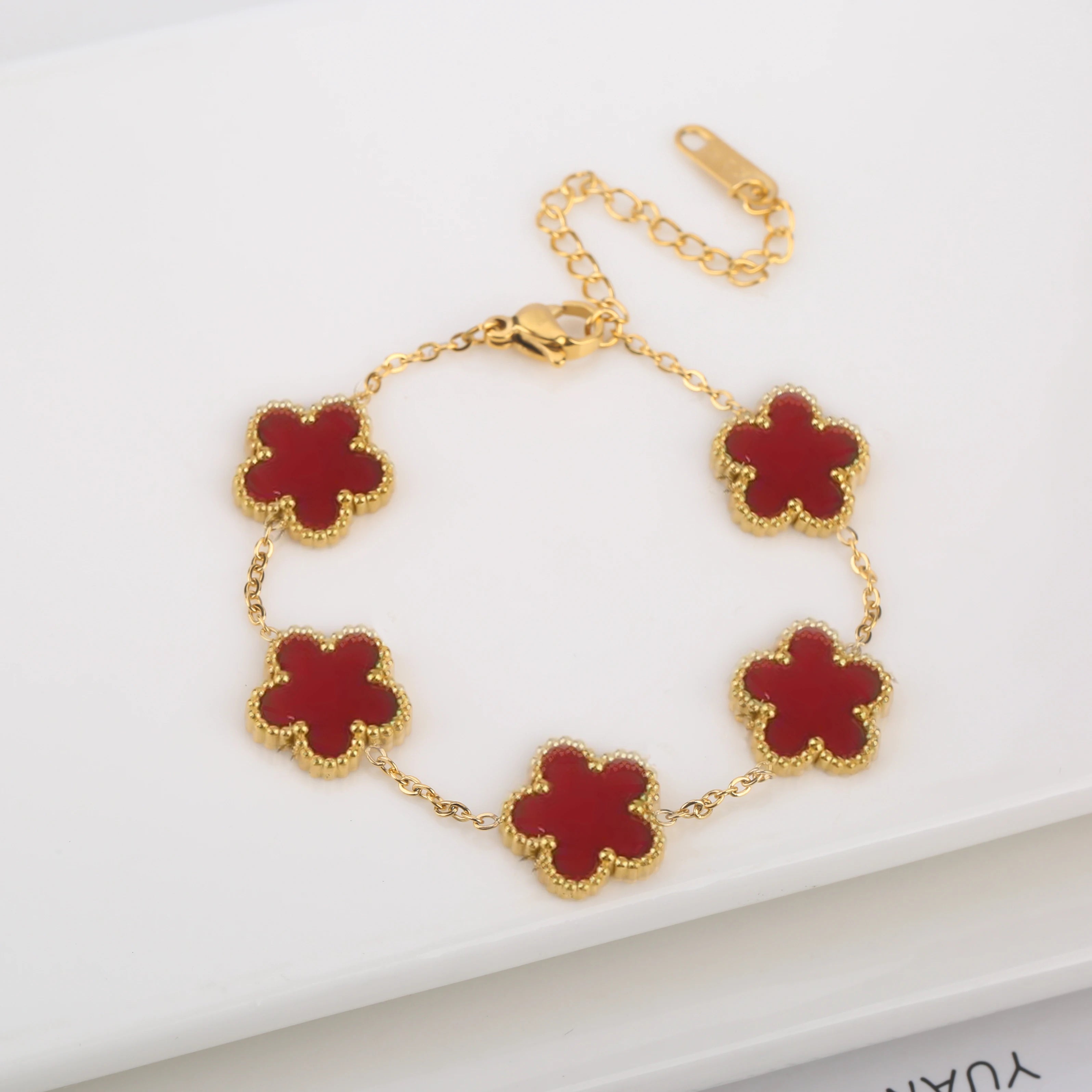 Golden Blossom Charm Bracelet Five Leaf Flower Petal