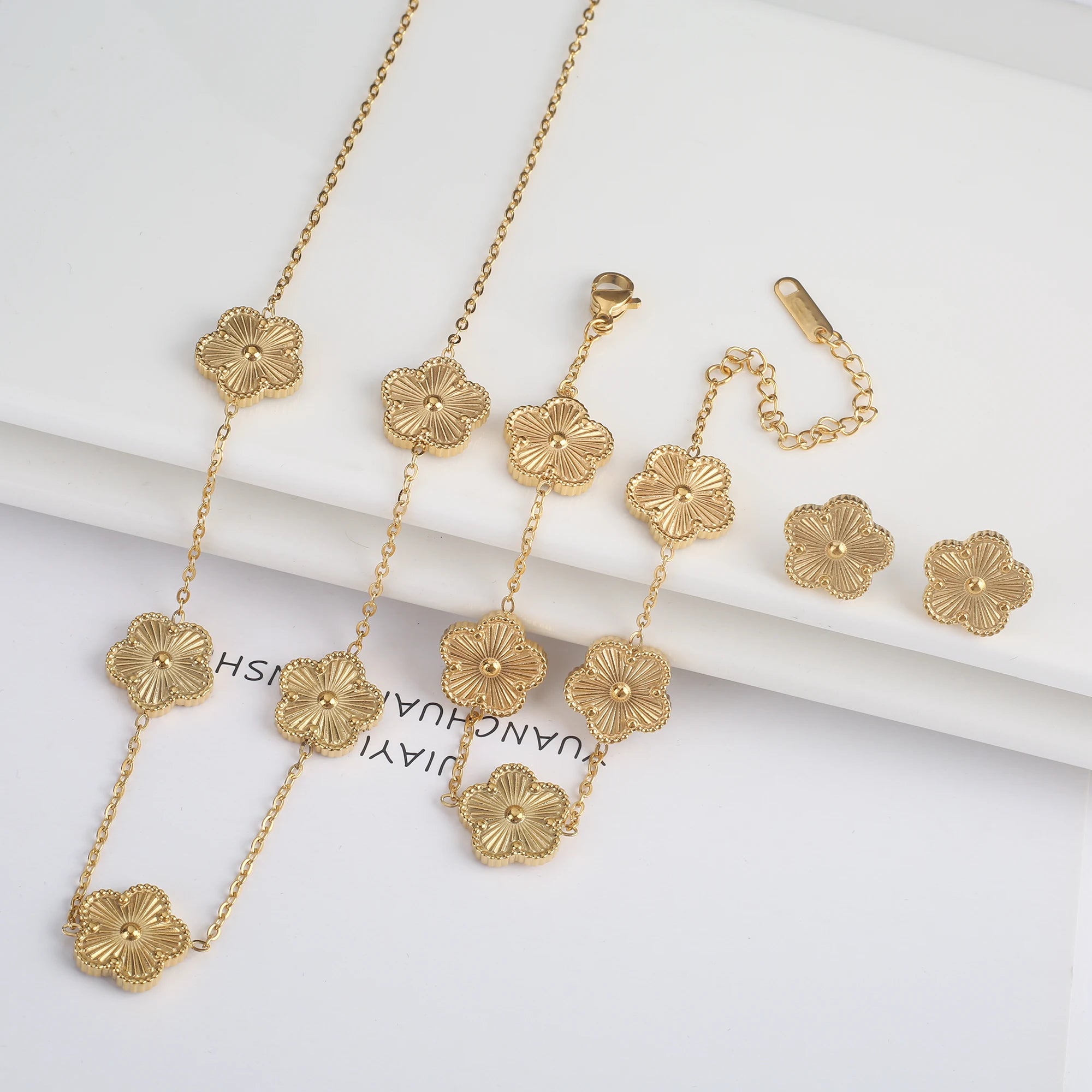 Golden Blossom Charm Bracelet Five Leaf Flower Petal