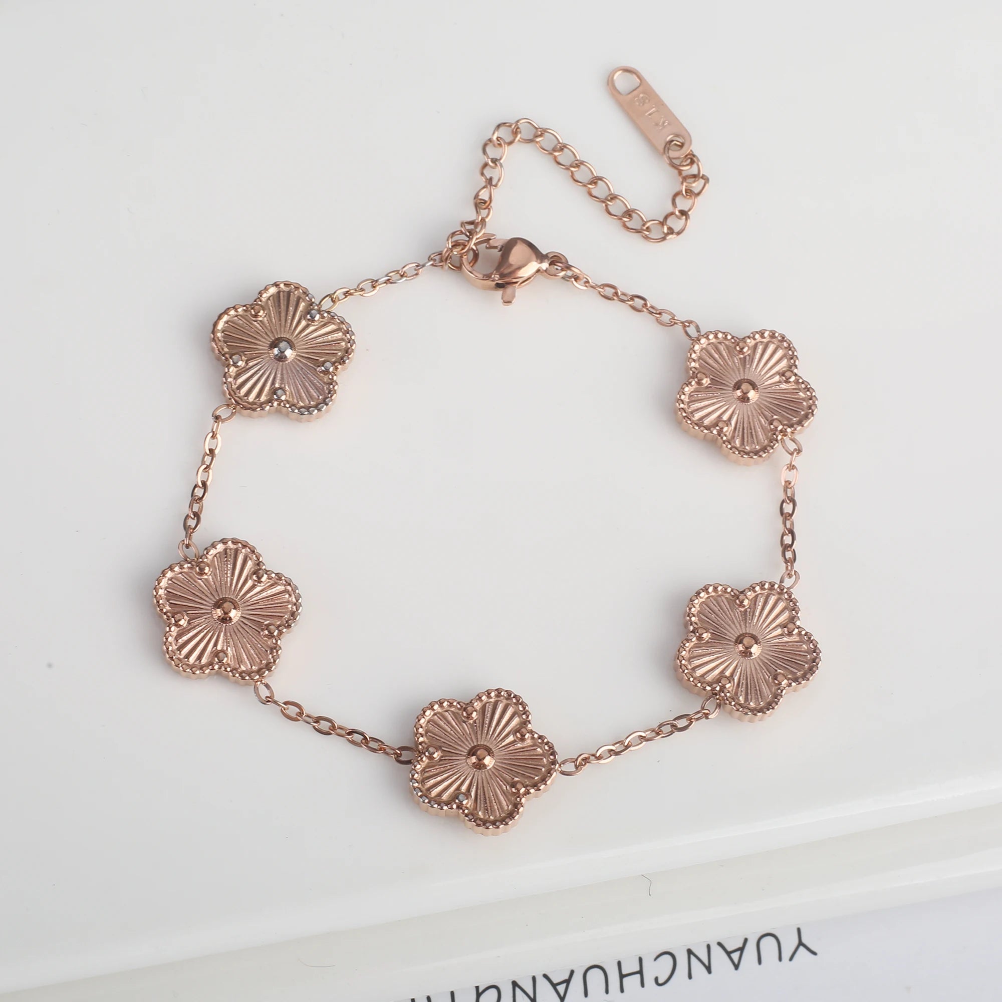 Golden Blossom Charm Bracelet Five Leaf Flower Petal