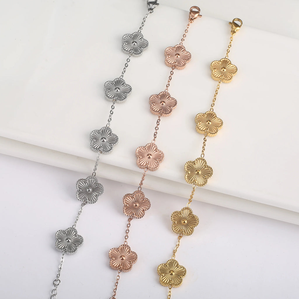 Golden Blossom Charm Bracelet Five Leaf Flower Petal