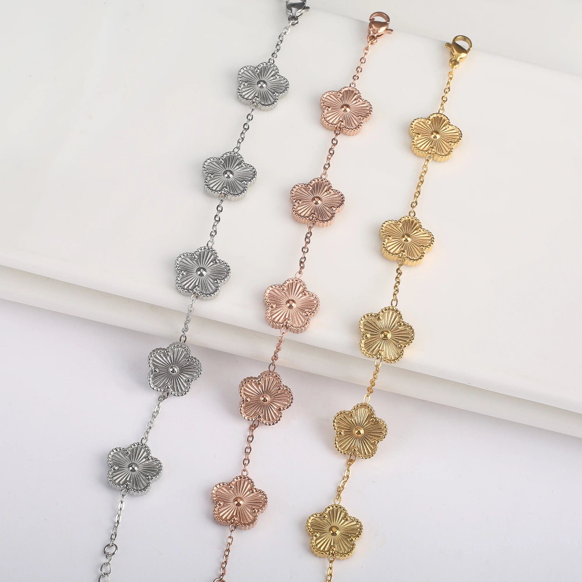 Golden Blossom Charm Bracelet Five Leaf Flower Petal