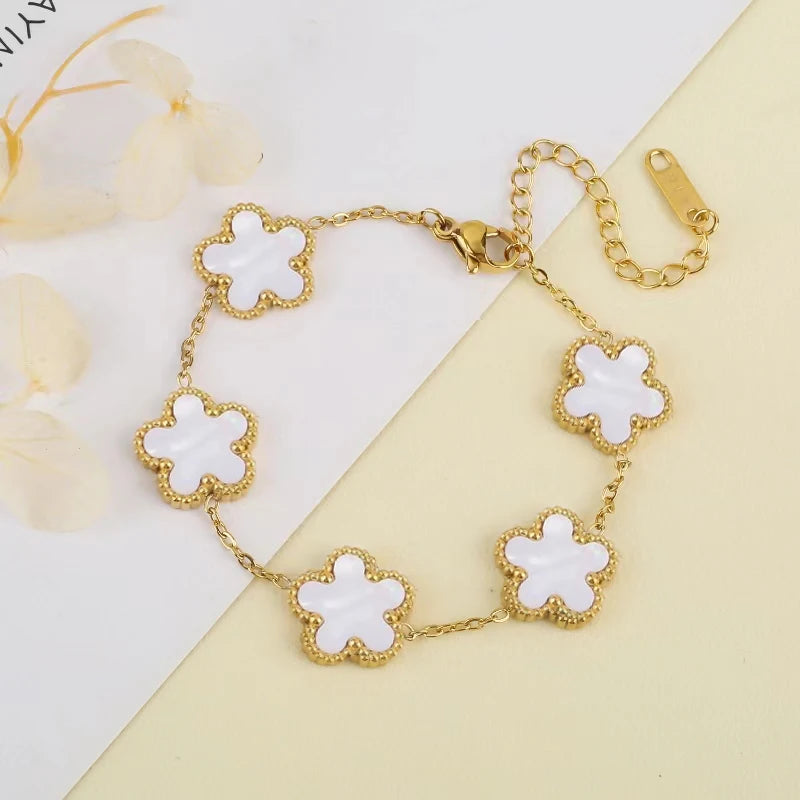 Golden Blossom Charm Bracelet Five Leaf Flower Petal